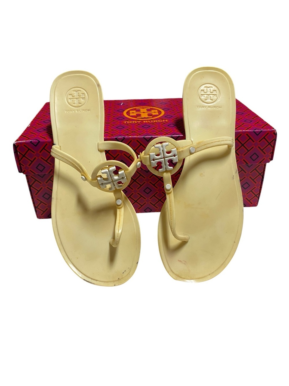 Tory Burch Cream white Mini Logo jelly Miller Sandals Resortwear vacation Costal